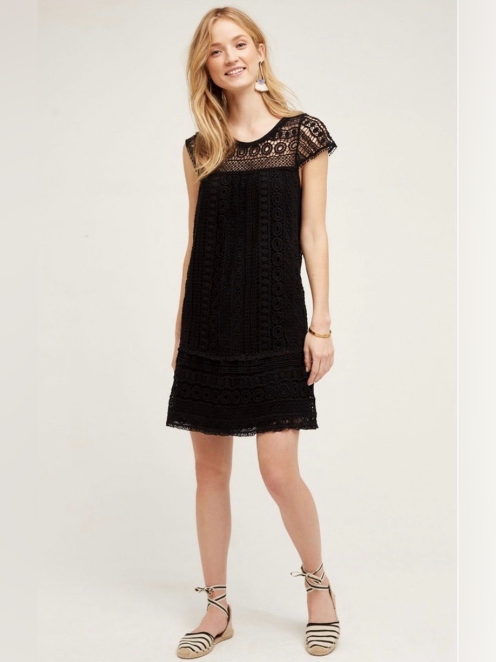 Anthropologie Maeve crochet lace black cap sleeve tunic dress